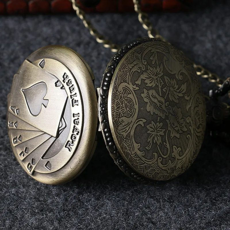 Карманные часы Античная бронзовая Royal Flush покер карты Ретро Брелок часы для мужчин женщина Цепочки и ожерелья цепь подарки на день рождения