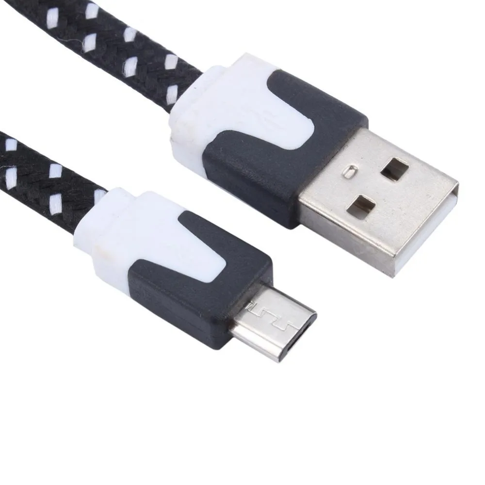 

Micro USB Cable Adapter 1M 2M Android Phones Tablet PC Data Sync Charging Cable Adaper Flat Noodle Fabric Braided USB Cables New