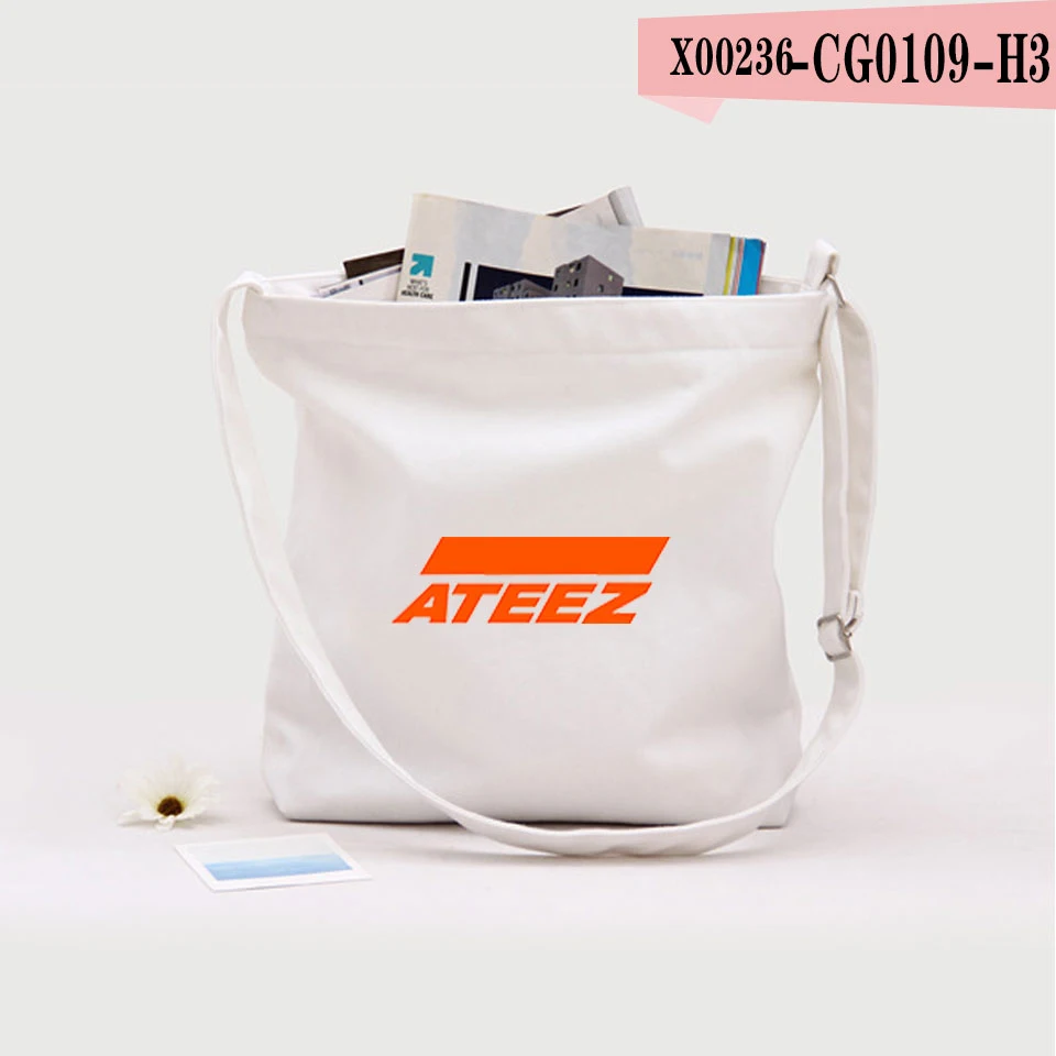 ATEEZ LOGO новые сумки для женщин новые модные сумки через плечо холщовые сумки в стиле хип-хоп Новое поступление вместительные сумки - Цвет: White