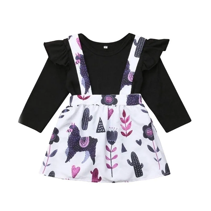 

Newborn Baby Girl Fall Clothes Long Sleeve Romper Tops + Strap Tutu Skirt Dress Outfits Set