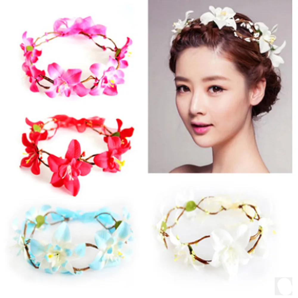 

Fairy Elf Girls Elastic Scrunchie Floral Wreath Hair Band For Women Flower Hair Accessories Ornaments Photo Portrait Decor Tool