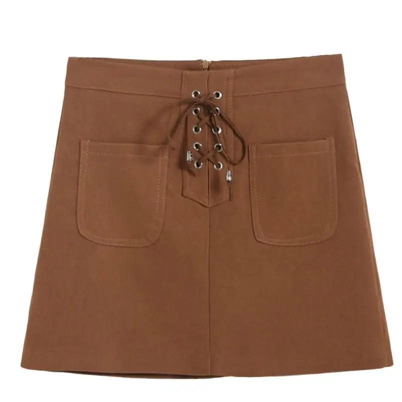 Бесплатная Страусиная Летняя мини-юбка с высокой талией Женская юбка-карандаш на шнуровке Повседневная однотонная элегантная юбка jupe saia