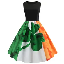 Vestido de las mujeres de día de St Patrick sin mangas Casual fiesta Swing verde vestido elegante vestido de alta calidad de la nueva llegada 2019