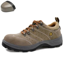Мужская дышащая защитная обувь из натуральной кожи со стальным носком; мужские уличные противоскользящие ПРОКАЛЫВАЮЩИЕ строительные защитные сапоги