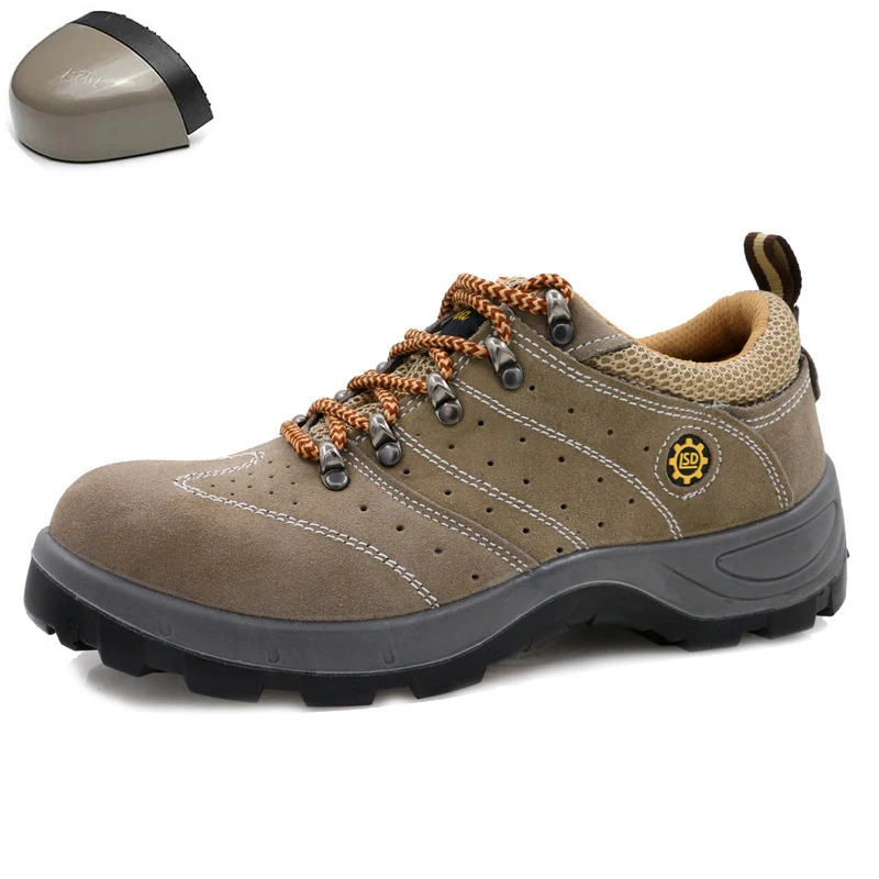 الرجال تنفس غطاء صلب لأصبع القدم جلد طبيعي حذاء امن للعمل الرجال في الهواء الطلق المضادة للانزلاق ثقب برهان البناء سلامة الأحذية
