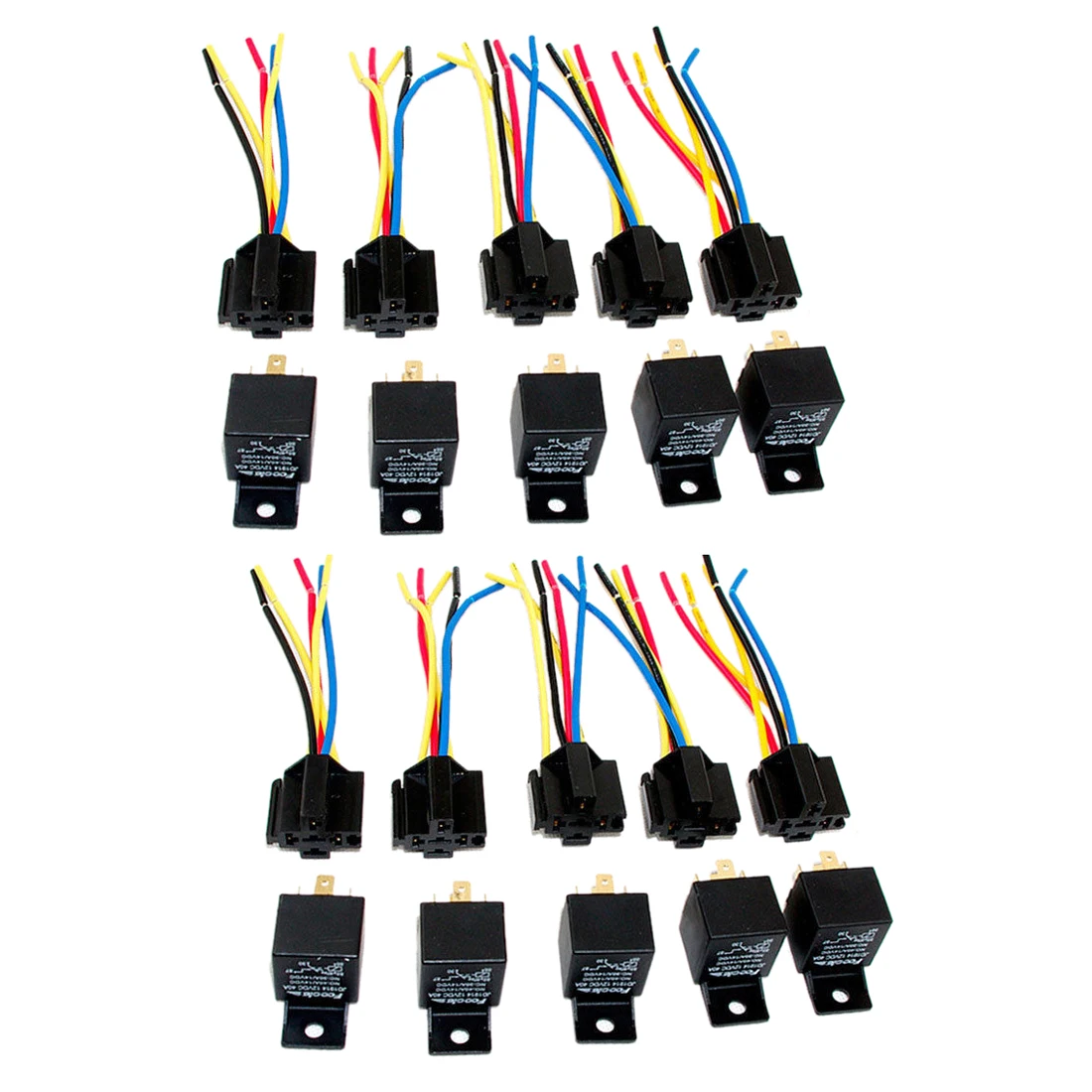 Lot10 New 12 Volt 40 Amp SPDT Automotive Relay With Wires Harness Socket