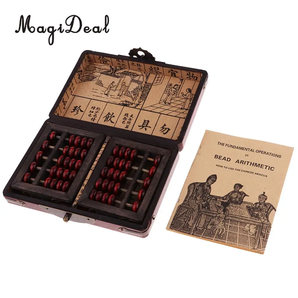 MagiDeal 2Pcs Vintage Chinese Wooden Bead Arithmetic Abacus 5 Rows Calculator Counting Tool w/ Box