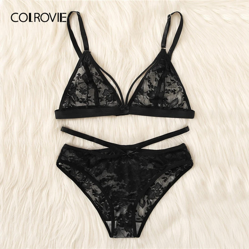 COLROVIE, черный цветочный кружевной комплект сексуального белья, женское нижнее белье,, бюстгальтер и трусы, женское нижнее белье, комплект с бюстгальтером