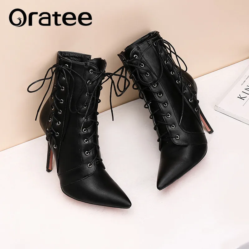 

Plus Size Ankle Boots For Women Platform High Heels Female Lace Up Shoes Woman Buckle Short Boot Casual Ladies Footwear
