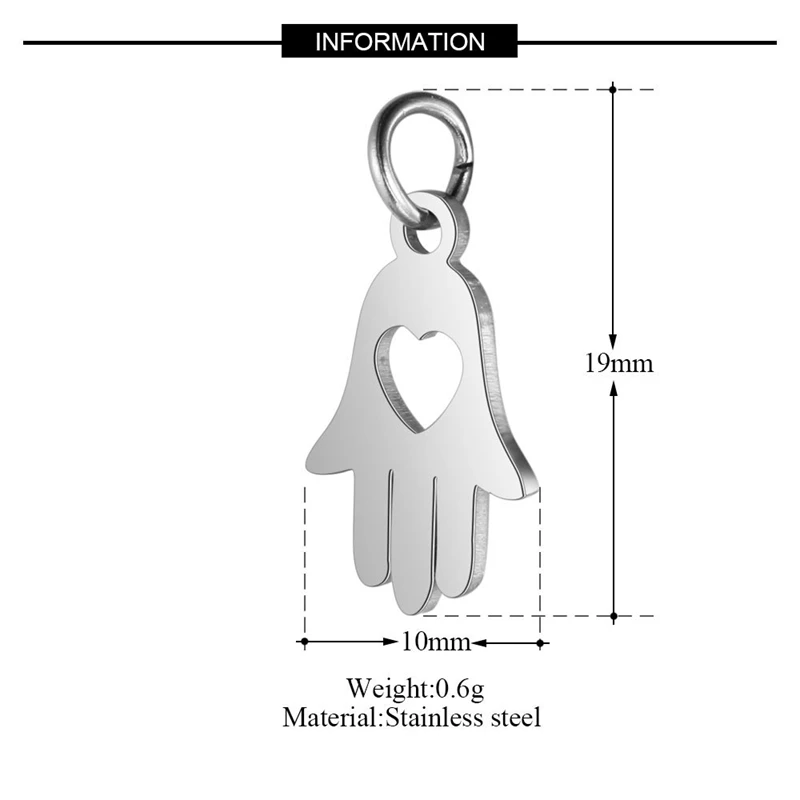 Semitree 5 шт./лот креативные подвески в виде сердца из нержавеющей стали Hasma Lucky Hand для изготовления ювелирных изделий своими руками подвески