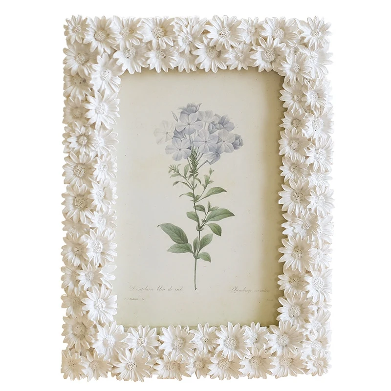 

6-Inch Romantic Small Fresh White Flowers Wedding Photo Frame Booth, Bedroom Decorated Daisy Picture Frame