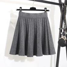 Весеннее Новое поступление, вязаные женские плиссированные юбки, корейская мода, однотонная эластичная высокая талия, Сексуальная мини-юбка, большие размеры, черная юбка