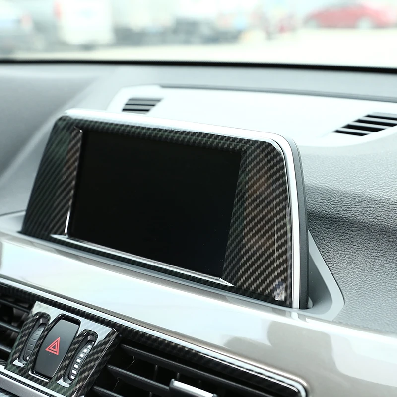 ABS Chrome Center Central Navigation Panel Frame Cover Trim Sticker For X1 F48 2016 2017 Car Accessories Carbon fiber