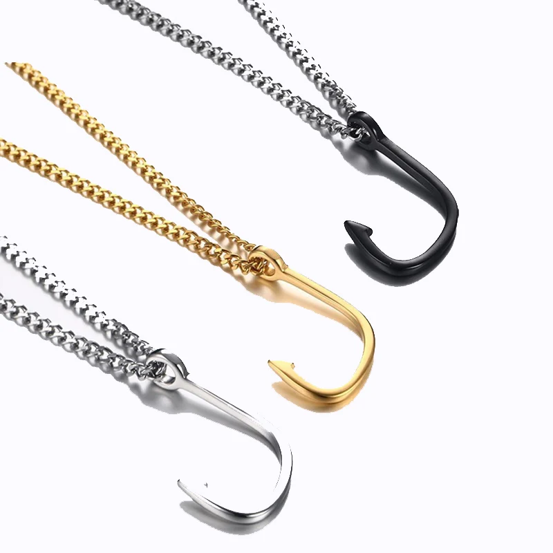 New Style Fishhook Pendant Stainless Steel Necklaces Outdoor Sports