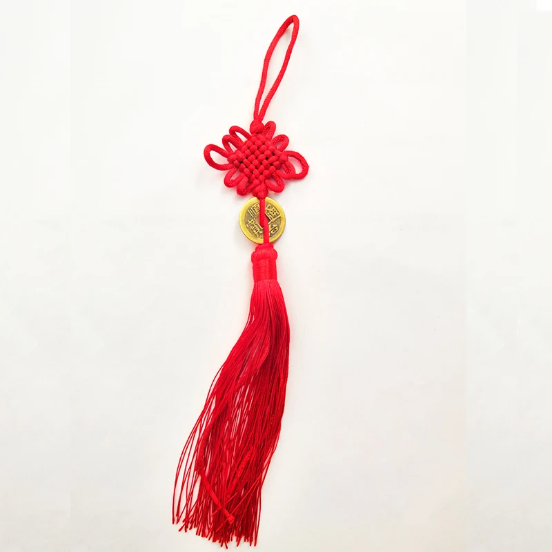 Chinese Feng Shui Protection Fortune Lucky Charm Red Tassel String Tied Coins BR 