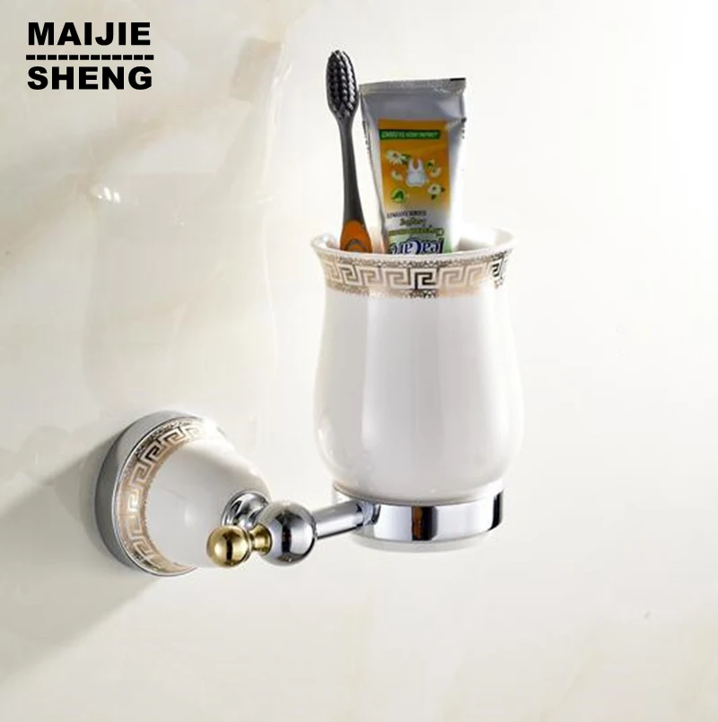 

New Modern chrome with ceramic copper toothbrush tumbler holder&cup holder wall mount bath product bathroom accessories