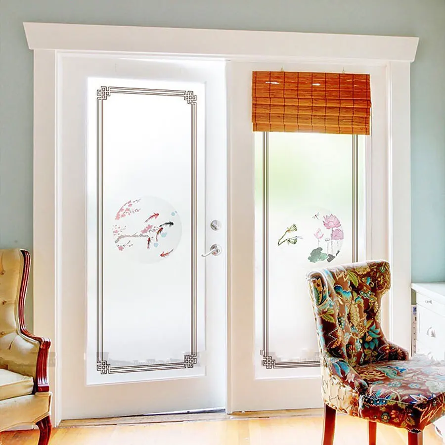 Stained Fish Pane Privacy Window Film Static Glass Sticker Decorative Film kitchen living room door Custom Size Home Decor Decal