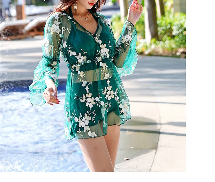 new split swimsuit female three-piece female beach vacation hot spring lace sexy bikini