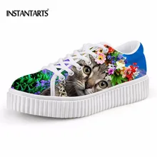 Instantarts модные женские туфли без каблука обувь на платформе подростков Обувь для девочек 3D кошка печатных Весна Туфли без каблуков женские Повседневное Туфли, увеличивающие рост