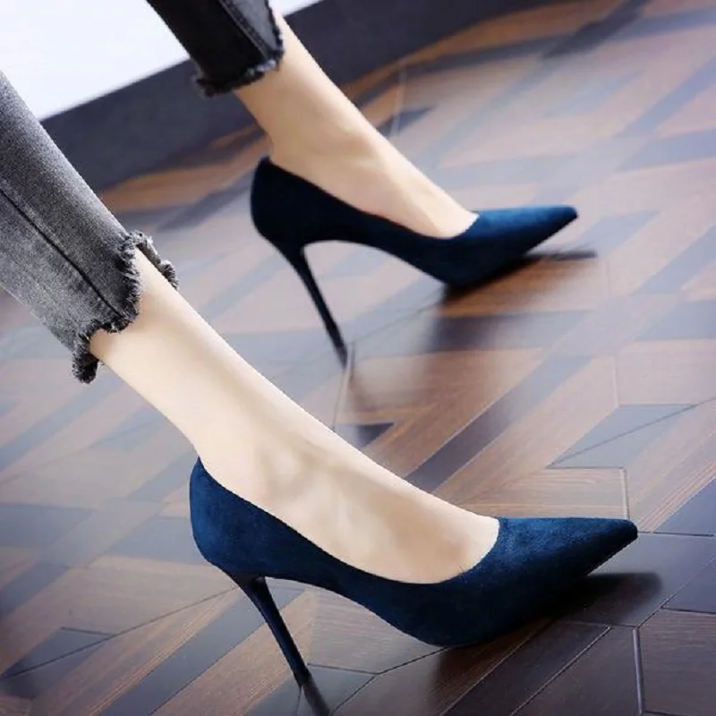 

Simple and versatile stiletto heels 2019 spring new pointed suede stiletto professional shoes black