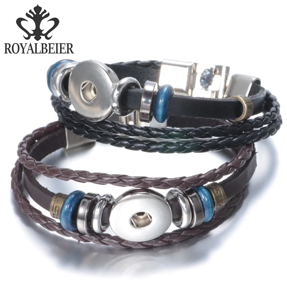 

RoyalBeier 10pcs/lot Genuine Leather Snap Bracelet 20mm Fit 18mm Snap Button Charms 20mm Snap Bracelet Snap Jewelry SZ0057