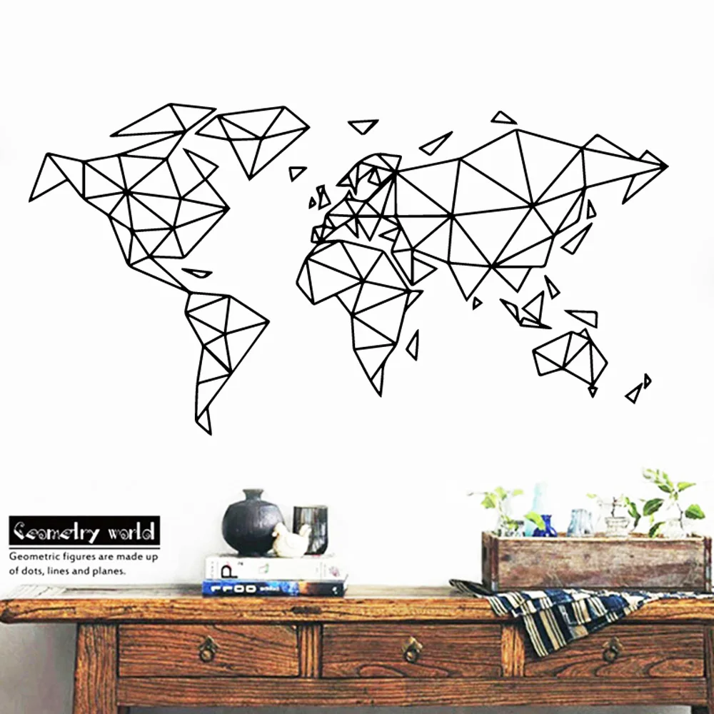 Художественная Геометрическая карта мира, Настенная Наклейка для дома, офиса, комнаты, декоративная наклейка для спальни, гостиной, Декор, Настенные обои, наклейка s