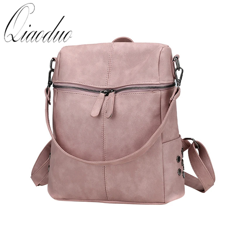 

Qiaoduo Women Pu Leather Backpack Casual Large Capacity Shoulder Bags Vintage Women Backpack School Backpacks Travel Bag CE3138