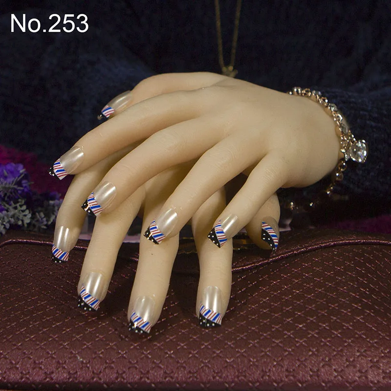 JQ 24 шт./компл. французский накладные ногти 61 Стиль, полного покрытия, накладные ногти с клейкая лента 10 размеров квадратный леди для Неил арта украшения для кончиков ногтей - Цвет: 253