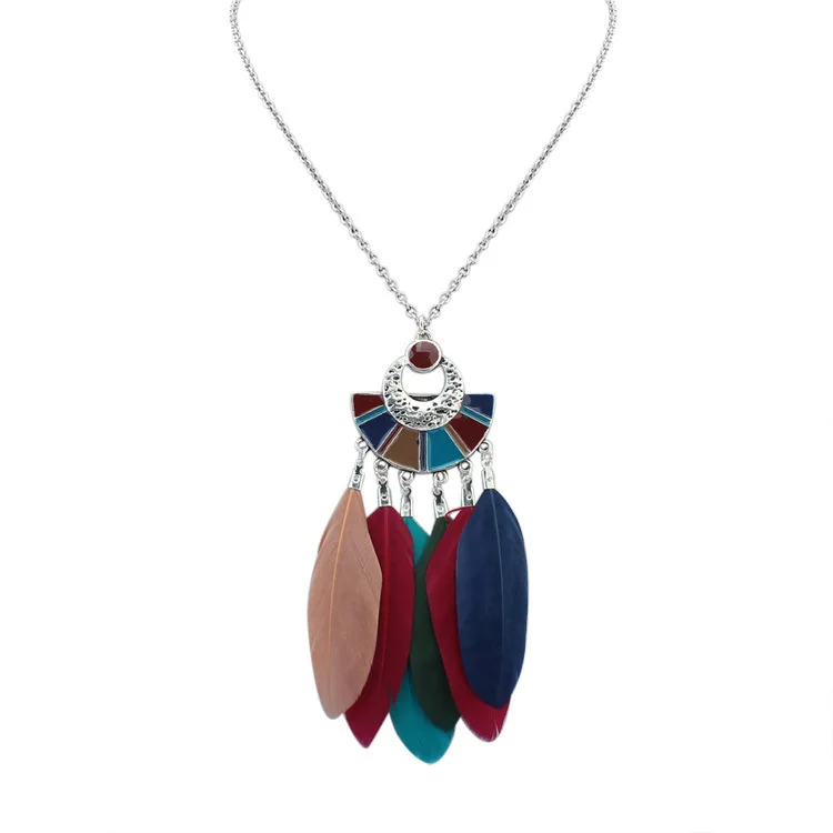 

MISANANRYNE Bohemian long drop oil Alloy Feather Pendant Necklace Sweater Chain Necklace For Women Nice Jewelry 70cm Length