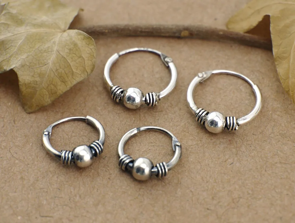 

925 Solid Sterling Silver Bali Huggie Hoop Endless Nose Ring Earrings 10/12 mm A1331