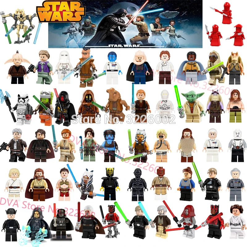 

Star Wars Figures Jedi Starwars Dooku Han solo Leia Luke Yoda Darth Vader Maul Jar Jar Jango Fett Obi Wan Building Blocks Toys