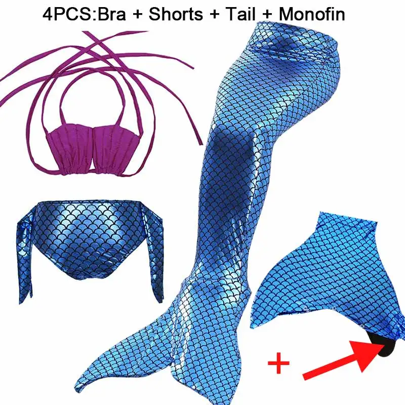 Детский купальный костюм «хвост русалки» с монофином для девочек; zeemeerminstaart met Monofin; купальный костюм; Cola De Sirena Cauda De Sereia; костюмы - Цвет: JP58 4PCS