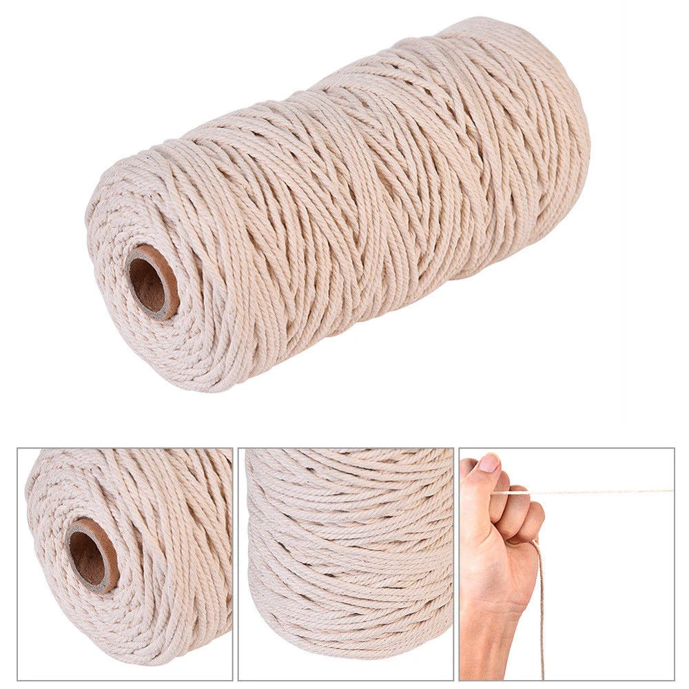 

100m Natural Beige Soft Cotton Twisted Cord Rope Craft Macrame Artisan String DIY Handmade Tying Thread Cord Rope 2mm Diameter