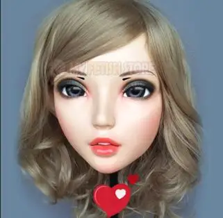 Fu-02) Женская милая девушка Смола половина головы кигуруми BJD глаза кроссдресс в стиле японского аниме маска Лолиты с глазами и парик - Цвет: Standard makeup