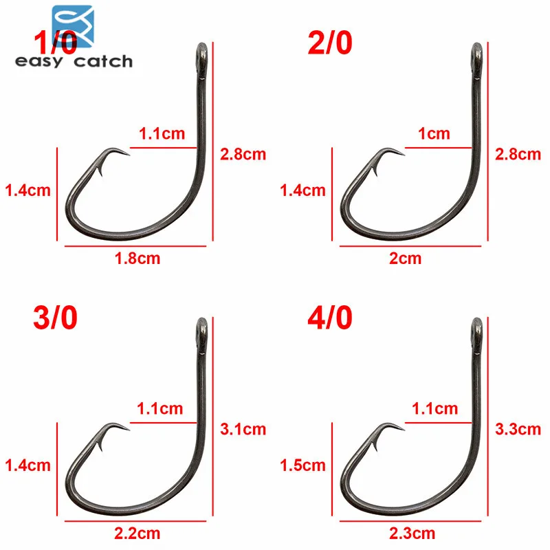 Легко поймать 200 шт. 7381 черный смещение Спорт Круг приманка для рыболовного крючка Размеры детей 1 года, 2, 4, 6, 1/0 2/0 3/0 4/0 5/0 6/0 7/0 8/0 9/0 10/0