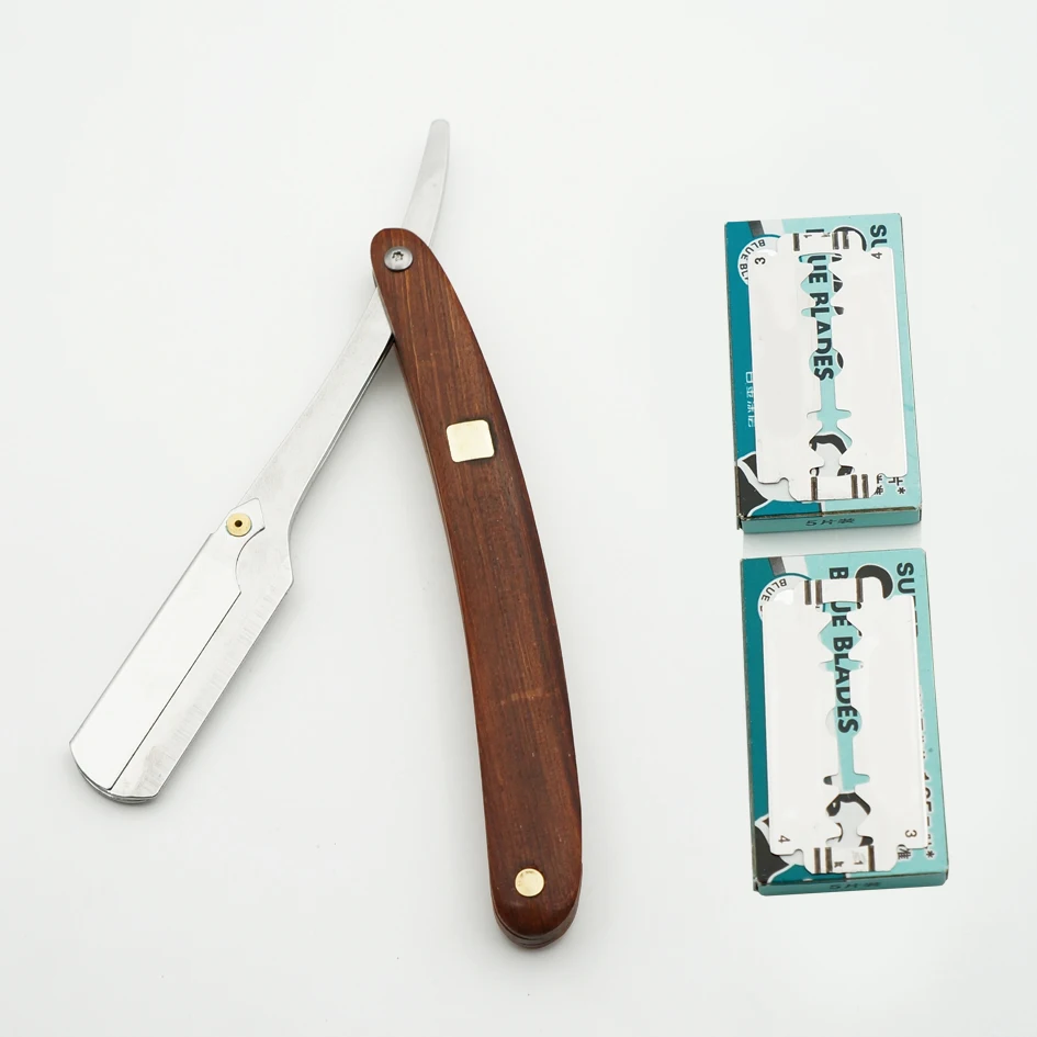 Бритва для бритья с деревянной ручкой, профессиональная Бритва для бровей, Сменное лезвие - Цвет: razor and blade