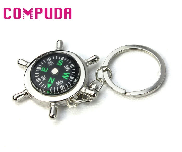 

Newest Portable Alloy Silver Nautical Compass Helm Keychain Ring Chain 10.6