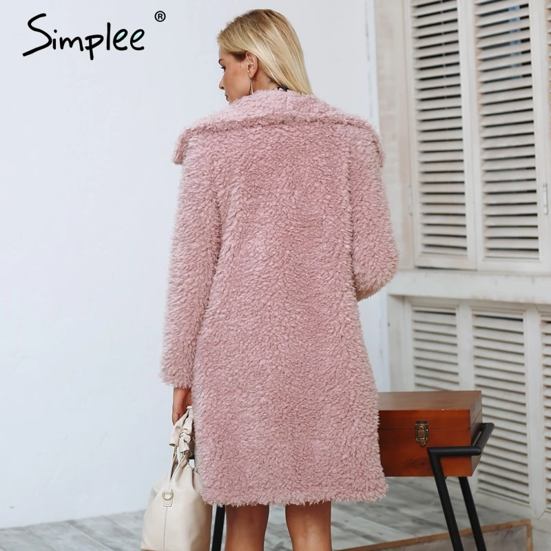 Simplee Warm winter faux fur coat women Fashion streetwear elegant long coat female 2018 Pink casual autumn coat outerwear Simplee Warm winter faux fur coat women Fashion streetwear elegant long coat female 2018 Pink casual autumn coat outerwear