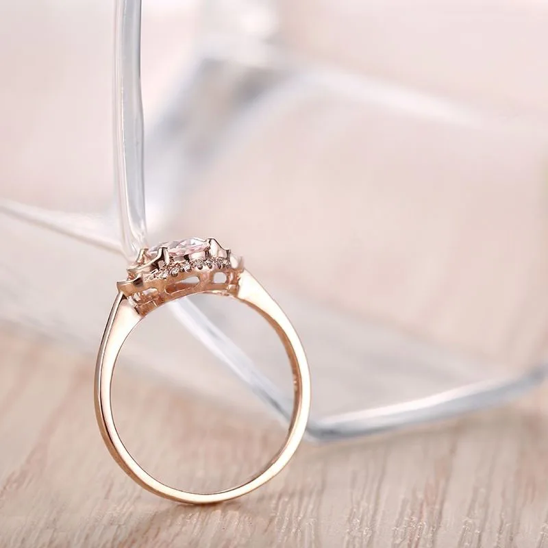 HELON Fine Jewelry Solid 10K Rose Gold Oval 7x5mm Pink Morganite Pave Natural Diamonds Ring Engagement Wedding Gemstone Ring