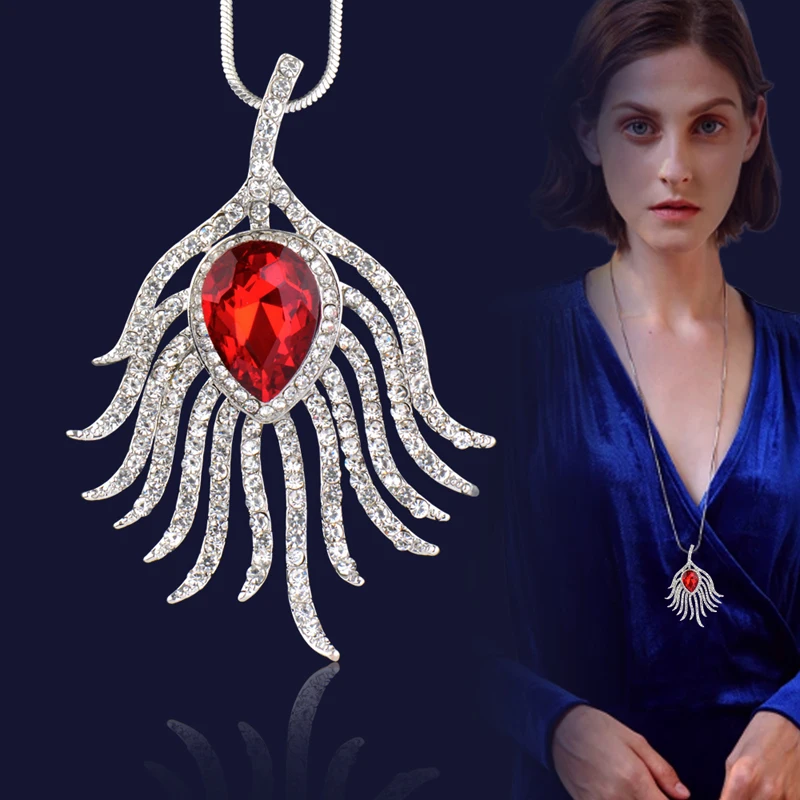 SINLEERY уникальное длинное ожерелье в форме Павлиньего пера для женщин красное ожерелье из белых камней массивные ювелирные изделия MY347 SSB
