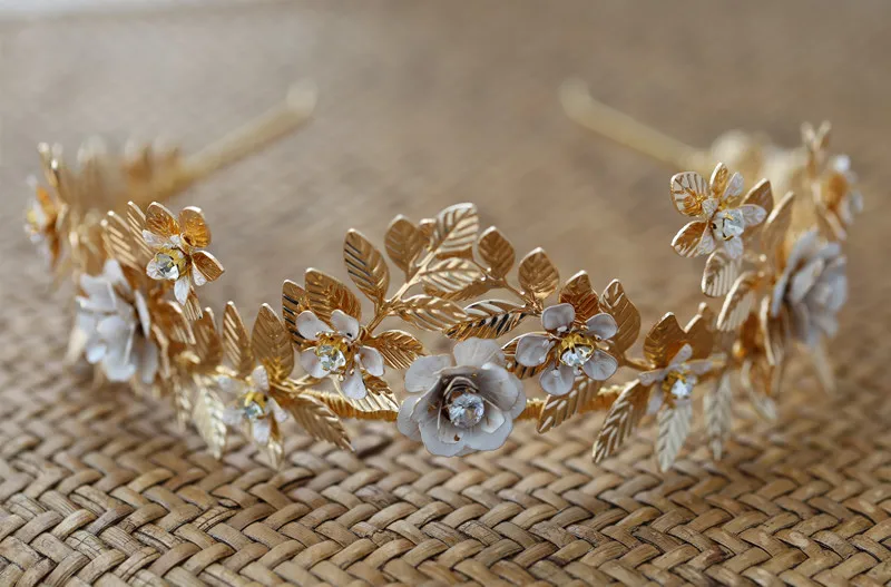 Короны в стиле барокко золотой лист цветок повязка на голову украшения для волос Свадебные аксессуары Принцесса Тиара для женщин свадебный головной убор повязки на голову