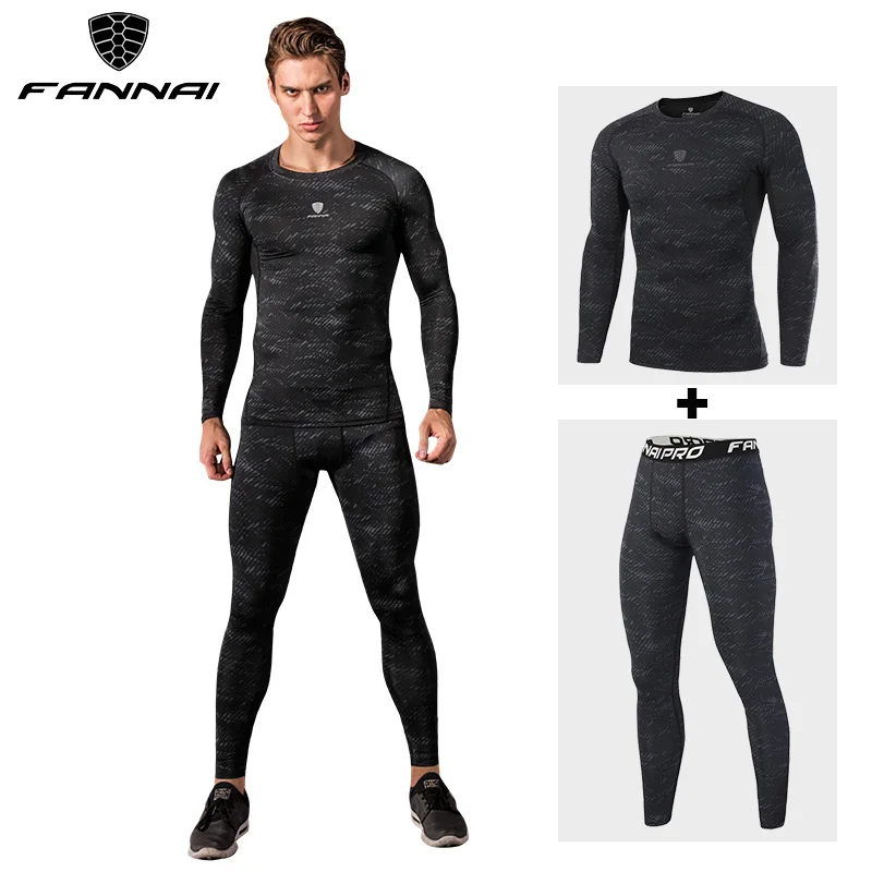 

FANNAI Compression Men's Sport Suits Quick Dry Fit Running Sets Leggings Sports Jogging Training Gym Fitness Tracksuits Set MMA