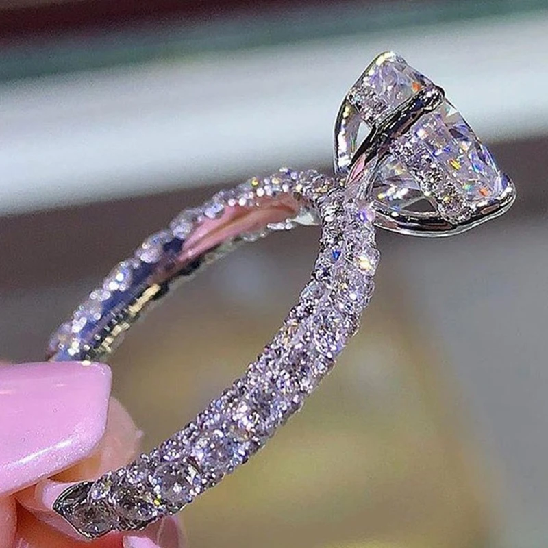 

2019 Fashion Jewelry Engagement Ring Luxury Crystal Princess Ring For Women Rose Gold/Silver Color Wedding Rings Z4N951