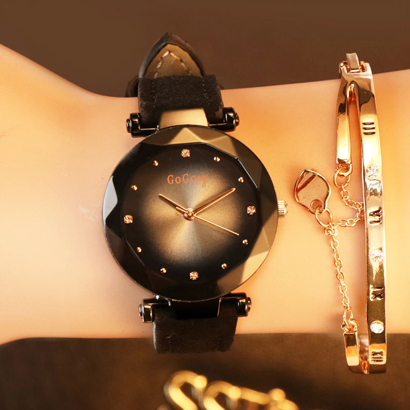 Новые женские часы роскошное платье Relojes Кристалл Gogoey женские элегантные кварцевые наручные часы Mujer из искусственной кожи часы Feminino Relogio