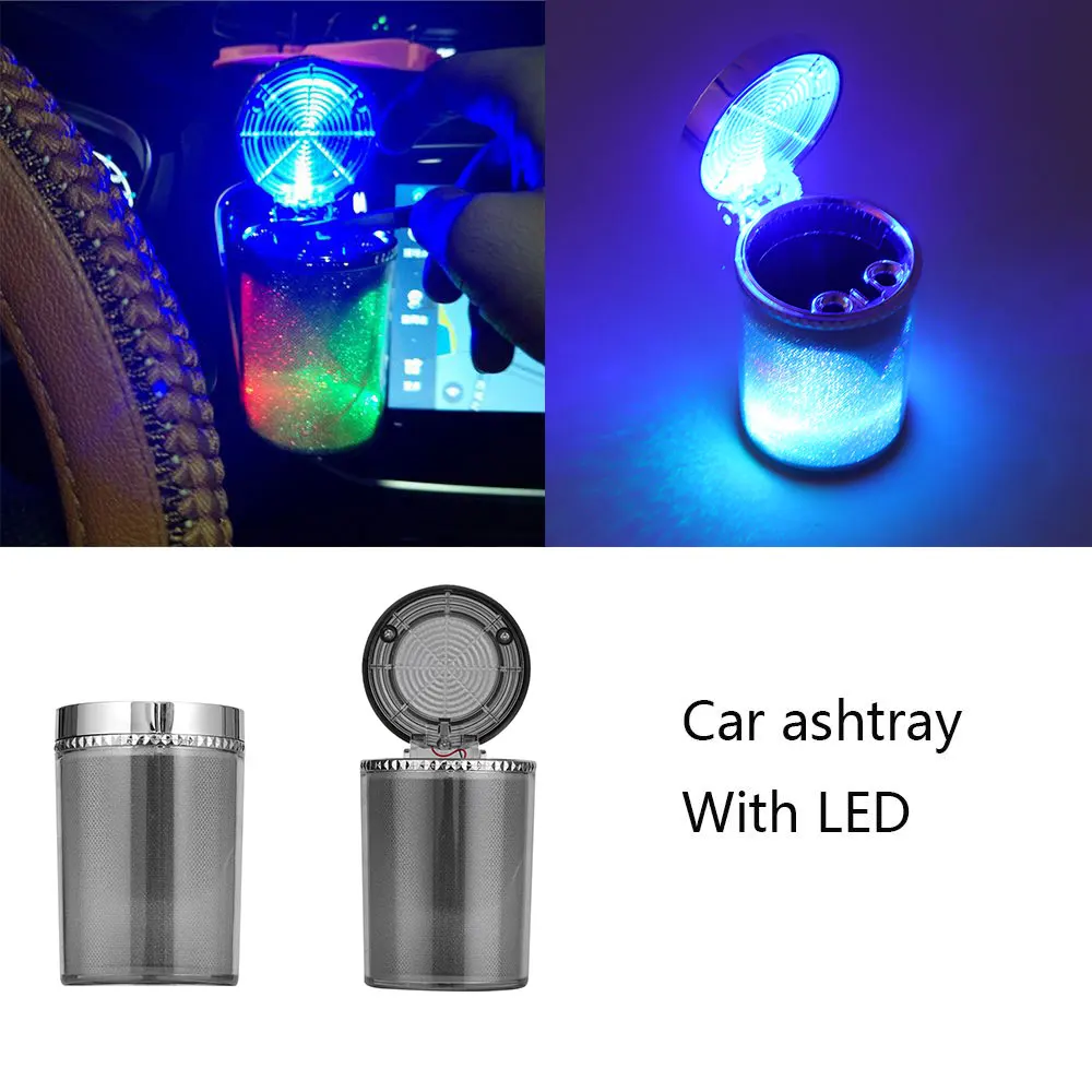 

Car Ashtray with LED Light RGB Ambient Light Cigarette Cigar Ash Tray Container Trash can Portable Ashtray Auto Accessories