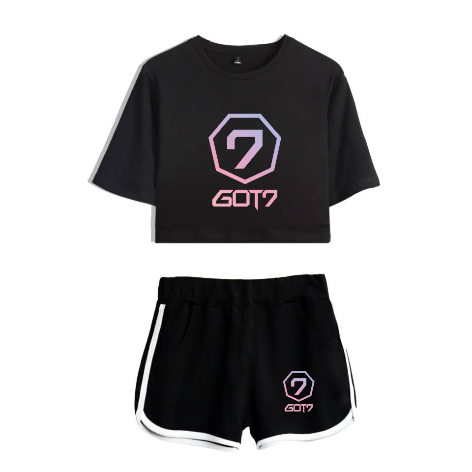 Комплект из 2 предметов GOT7 летние шорты и футболки с принтом комплект для женщин