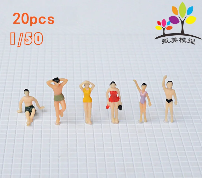 20 unids / Plastic Pack assortment 1: 75 models Painted Sea Beach swimming people figures model railway Landscape Design Toys |