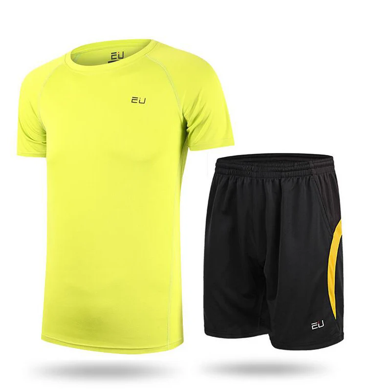 

EU Men's Summer Outdoor Running Short Short-sleeved quick-drying T-shirt Tops With Shorts man Fitness Underwear Tight Sportswear