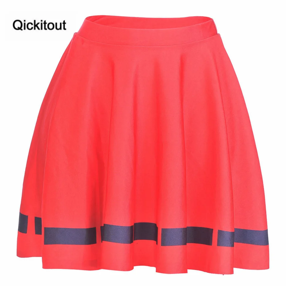 Qickitout Юбки для женщин Drop Летняя мода тонкий Для женщин красная юбка черный границы 3D цифровой печати Юбки для женщин плюс Размеры