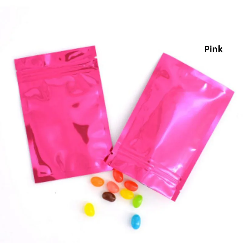 100 Pcs Colorful Aluminum Foil Bag Self Seal Zipper Ziplock Packing Food Bag, Pink Blue Green Retail Resealable Packaging Pouch 100 Pcs Colorful Aluminum Foil Bag Self Seal Zipper Ziplock Packing Food Bag, Pink Blue Green Retail Resealable Packaging Pouch